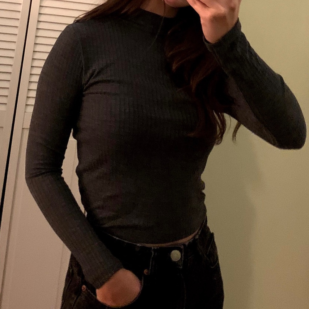 Semi-sheer grey long-sleeve with mock turtleneck